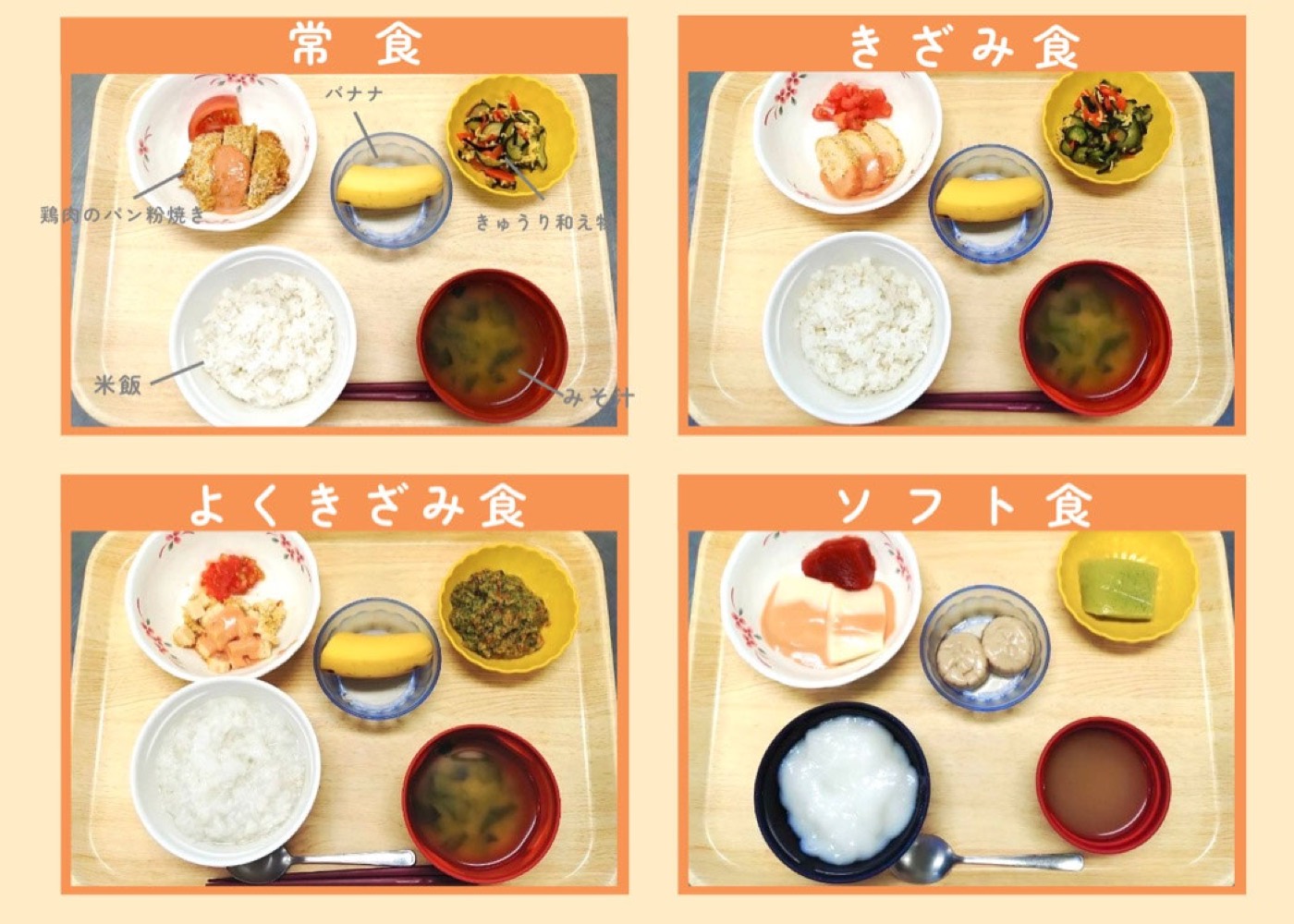 常食・きざみ食・とろみきざみ食・ソフト食の写真